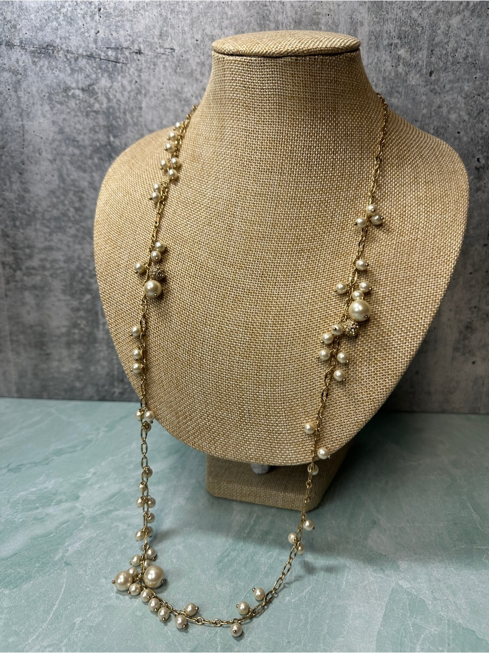 J. Crew Gold-Tone Pearl Cluster Station Long Necklace